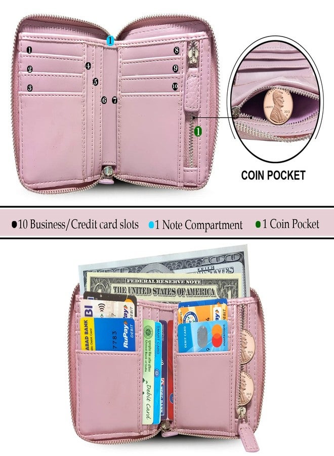 MANDAVA Women's Small Bifold PU Leather Wallet | Ladies Slim Compact Card Holder Organizer Zipper Coin Purse (Mauve) - Image 3